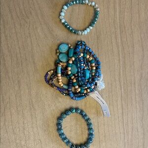 Blue and Tan Beaded Bracelet Set